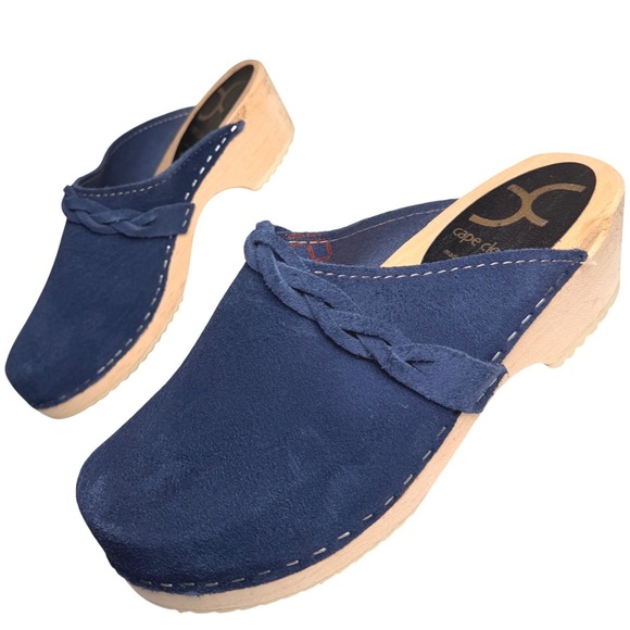 Cape Clogs Shoes - Cape Clogs Navy Blue Suede Swedish Wood Clog Mules 38 Scandinavian Minimalist